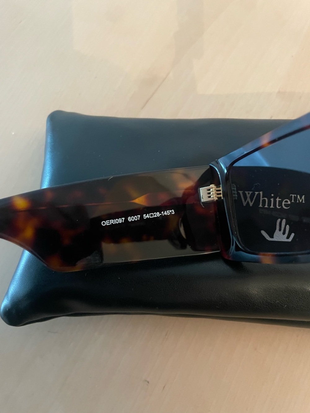 Off-White Tortoiseshell Rectangular Sunglasses - Dark Lens - Picture 9 of 9